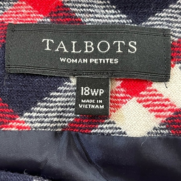 TALBOTS Red Navy White Plaid Wool Blend Skirt Size 18W Petite Holiday Festive - Picture 9 of 12